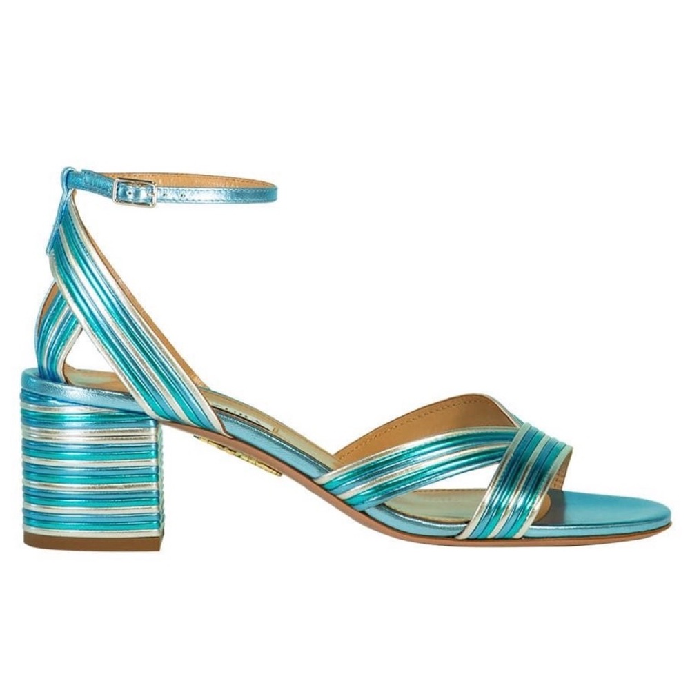 Aquazzura Turquoise Strappy Block Heel Sandals
